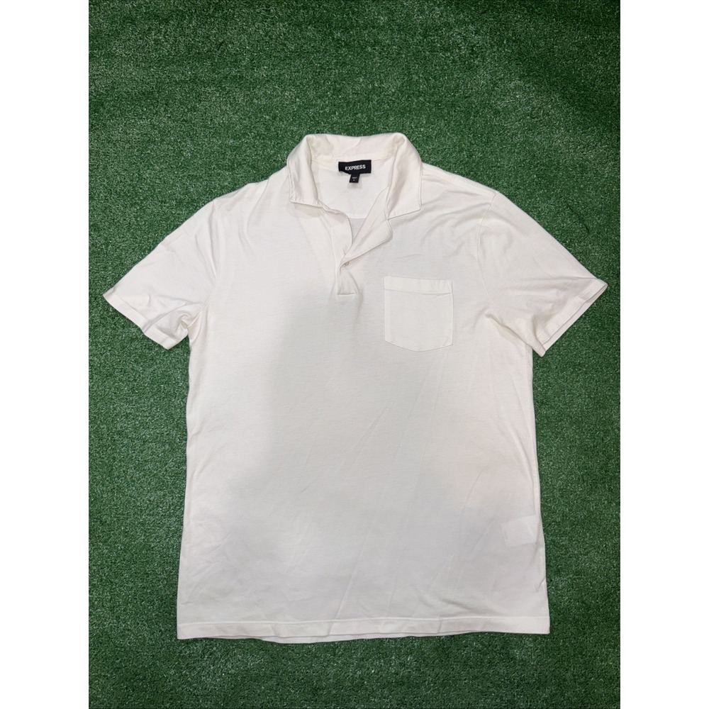 Express Men's White Camp Collar‎ Polo Size S Short Sleeve Shirt